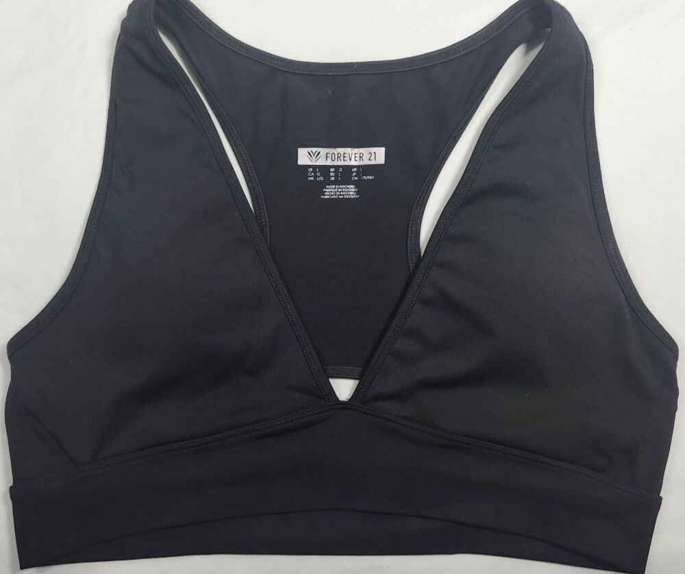 Forever 21 Black Plunge Sports Bra Large Deep V Cutout Racerback Summer Top